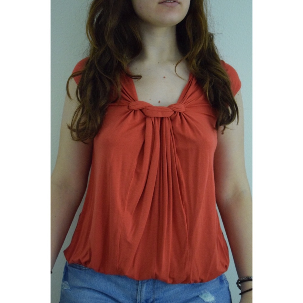 Red-Orange Max Studio Knot-Tie Tank Top